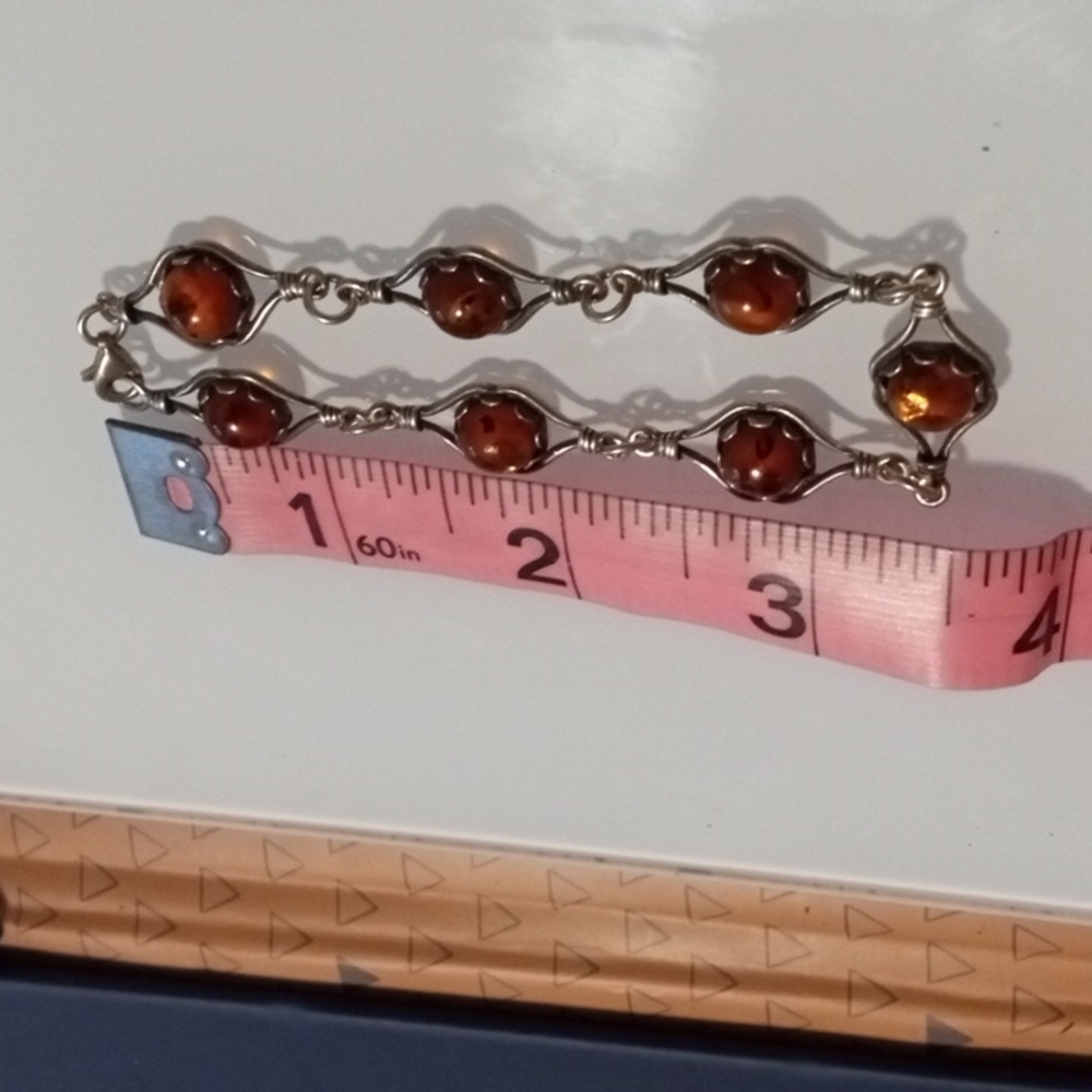 🌻Beautiful Victorian Genuine Sterling Silver & Baltic Amber Link Bracelet - Picture 9 of 12